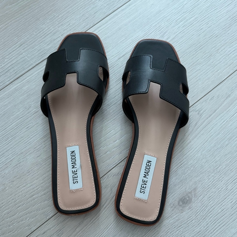 Steve Madden Hadyn Black Leather Sandals